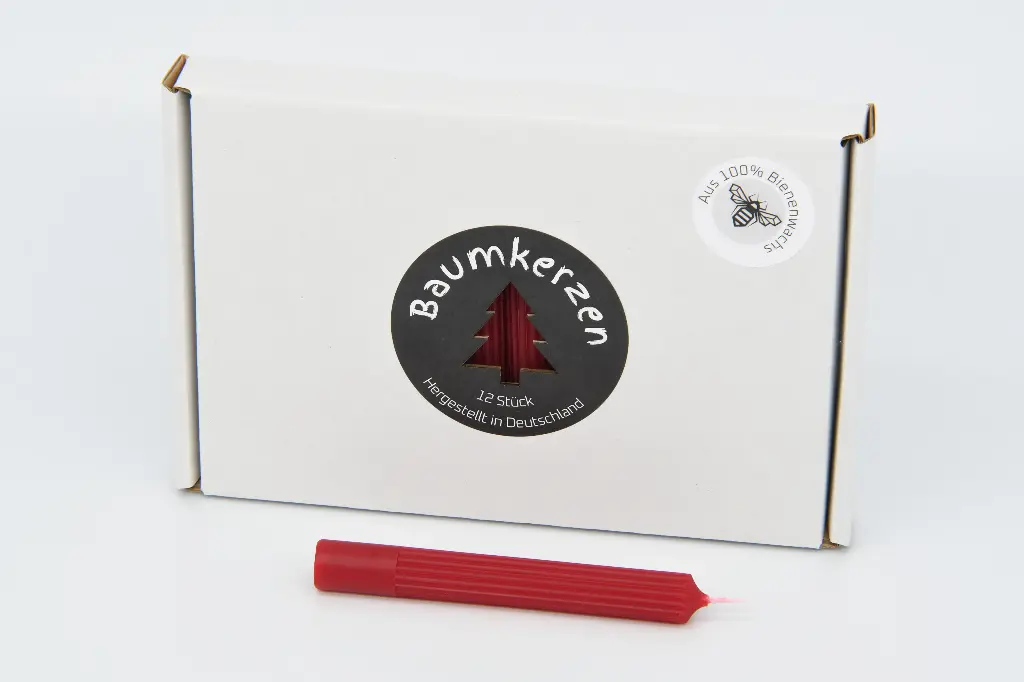 Premium Baumkerzen 100% Bienenwachs 12 Stück rot rillen
