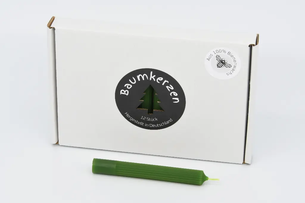 Premium Baumkerzen 100% Bienenwachs 12 Stück grün rillen