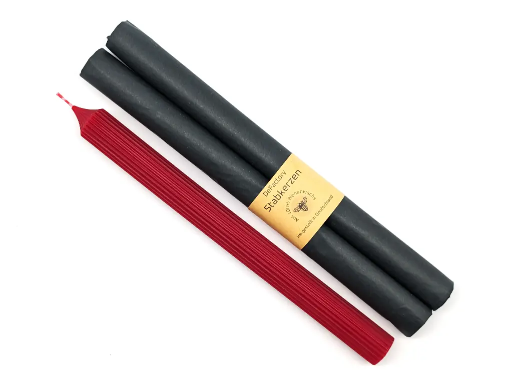 Stabkerzen 100% Bienenwachs 2 Stück 250x22mm rot rillen
