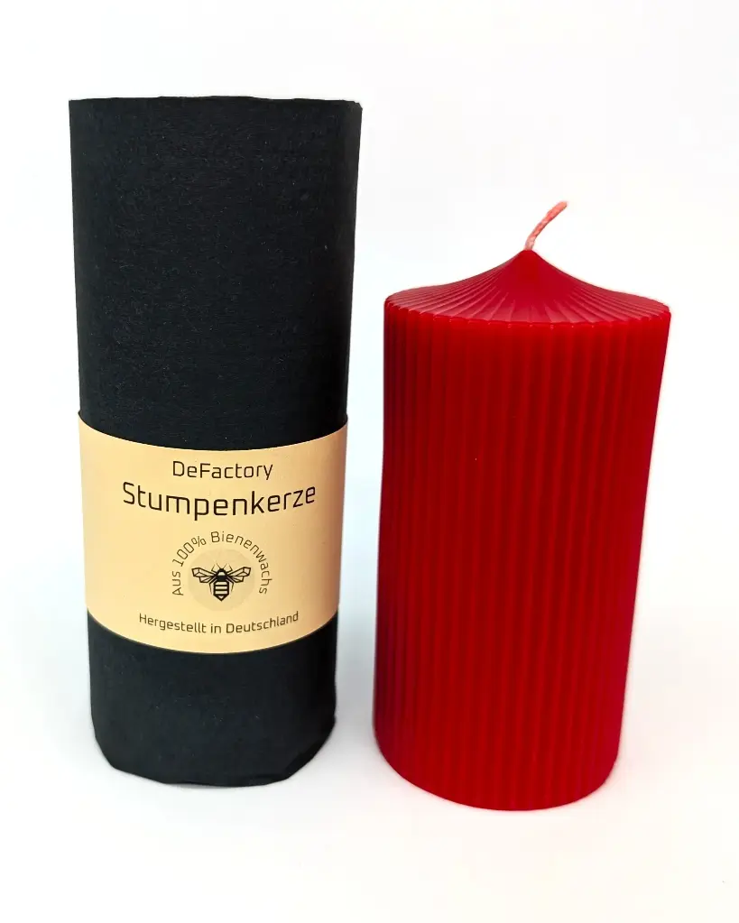 Stumpenkerze 100% Bienenwachs gefärbt 120mmx55mm rot rillen  (1)
